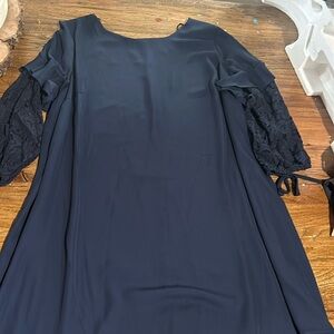 Gibson and Latimer navy dress- lace and ruffle sleeve